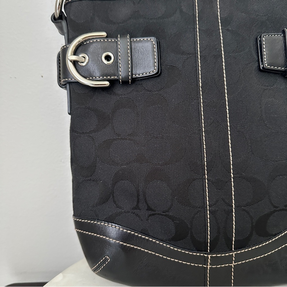 COACH Signature Restored Small duffle Purse Handbag Y2K Leather and canvas Black - Picture 5 of 11